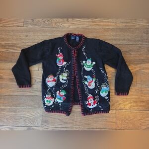 Basic Editions Black Cardigan with Red Stitch Trim